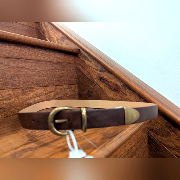 Brown Western Vegan Leather Belt with Gold Buckle Woman's Size M/L - Picture 2 of 8